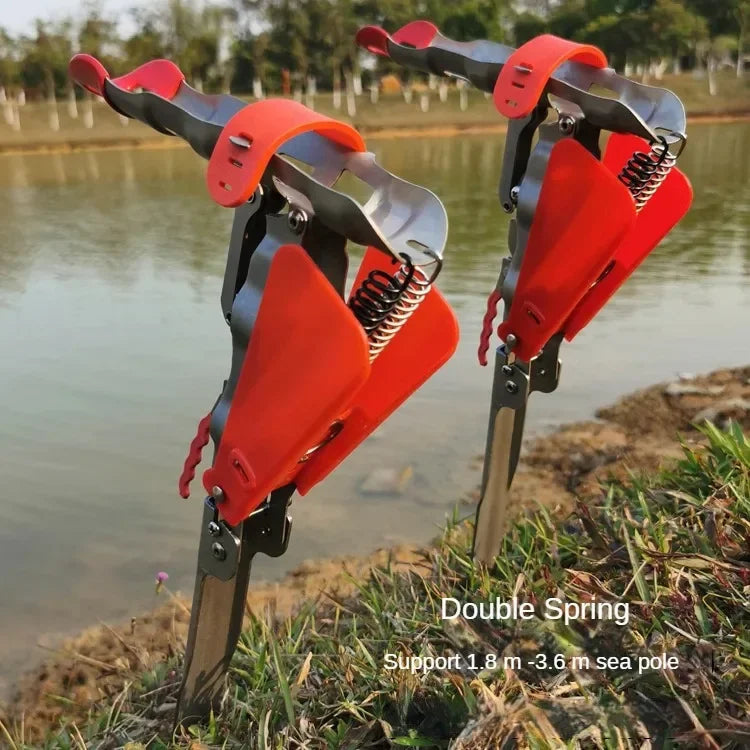 Automatic Double Spring Fishing Rod Holder – Foldable Anti-Rust Steel Pole Stand for Bank and Sea Fishing