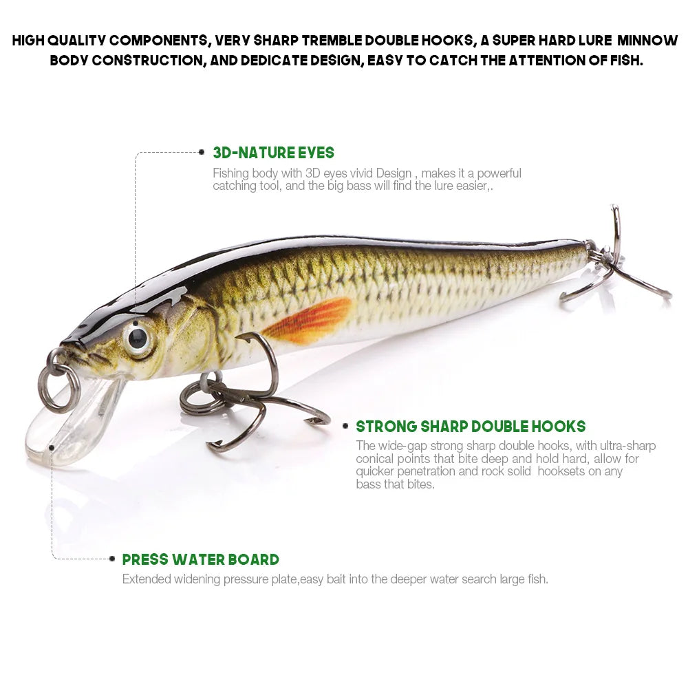 VTAVTA 8.5cm 6.5g Floating Wobblers Minnow Fishing Lures Crankbait Hard Bait for Fish Lure Pike Fishing Equipment Black Minnow