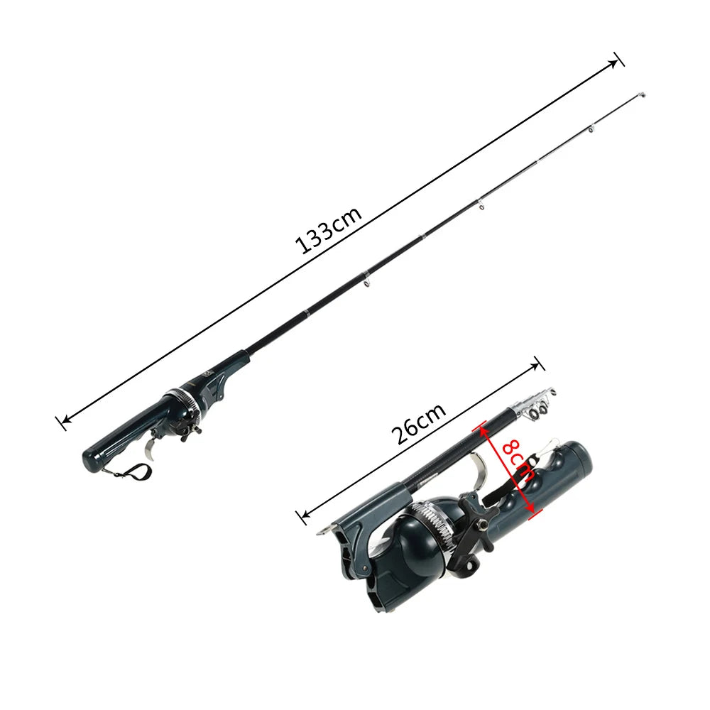 1Set/Bag Portable Folding Mini Fishing Rod Telescopic Epoxy Resin Poles with Reel Line Travel Rods for Fish Folded Spinning Rod