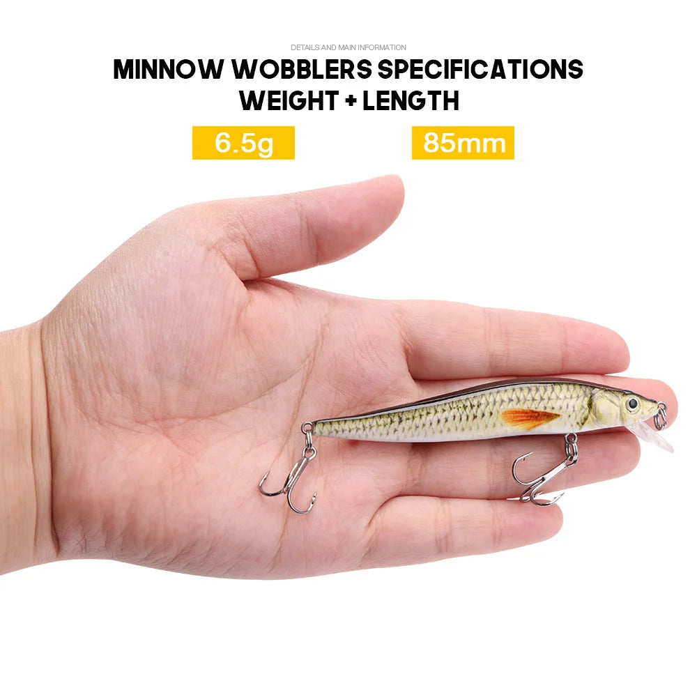 VTAVTA 3pcs/Box Black Minnow Lures For Fishing 85mm 6.5g Floating Wobblers For Pike Crankbaits Fishing Lures Set Artificial Bait