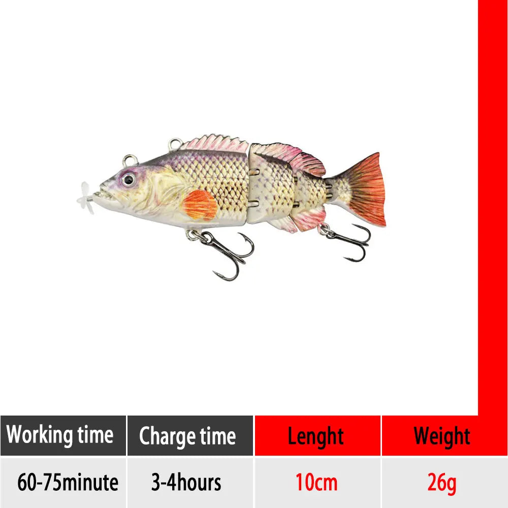 Electric RoboSwim 4-Segment Crankbait – Flashing LED, Lifelike Action, Rechargeable Fishing Lure