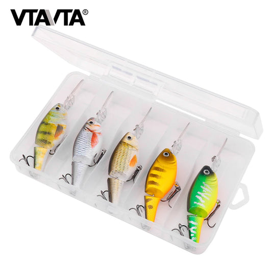 VTAVTA 5pcs Fishing Lures Set With Box 105mm 15g 2-Segments Multi Jointed Swimbait Artificial Bait Floating Minnow Wobblers Kits