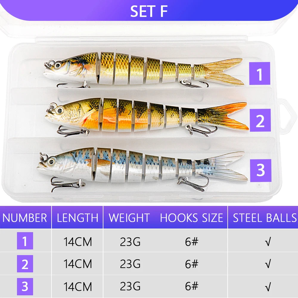 VTAVTA 3pcs Wobblers Pike Fishing Lures Set Bionic Minnow Jointed Artificial Hard Bait Fishing Tackle Swimbait Lure Kit With Box