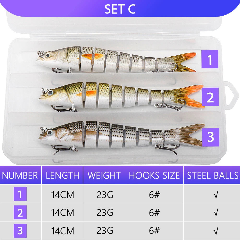 VTAVTA 3pcs Wobblers Pike Fishing Lures Set Bionic Minnow Jointed Artificial Hard Bait Fishing Tackle Swimbait Lure Kit With Box