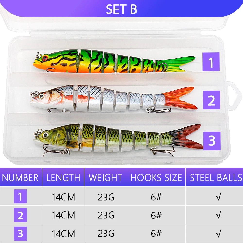 VTAVTA 3pcs Wobblers Pike Fishing Lures Set Bionic Minnow Jointed Artificial Hard Bait Fishing Tackle Swimbait Lure Kit With Box