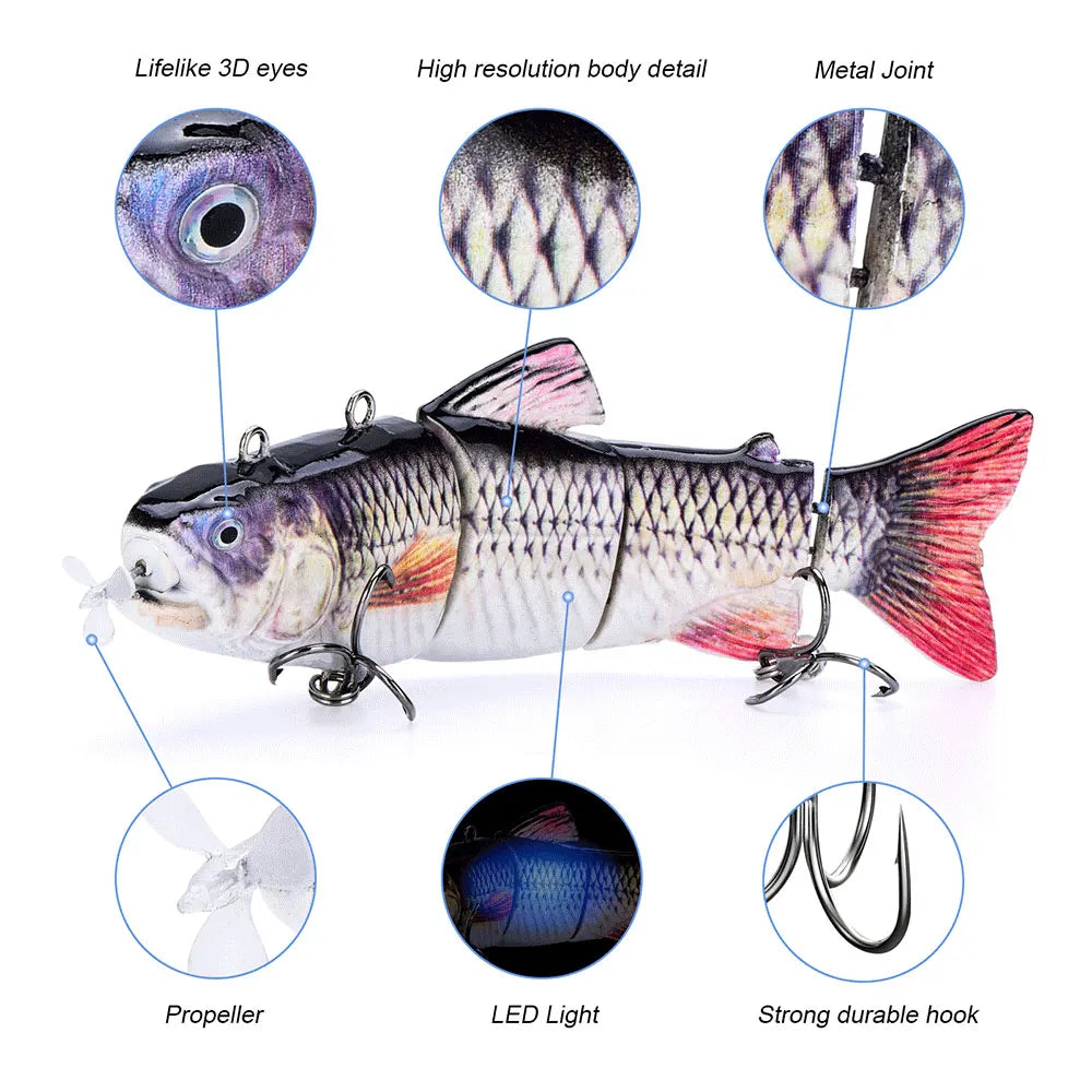 Electric RoboSwim 4-Segment Crankbait – Flashing LED, Lifelike Action, Rechargeable Fishing Lure