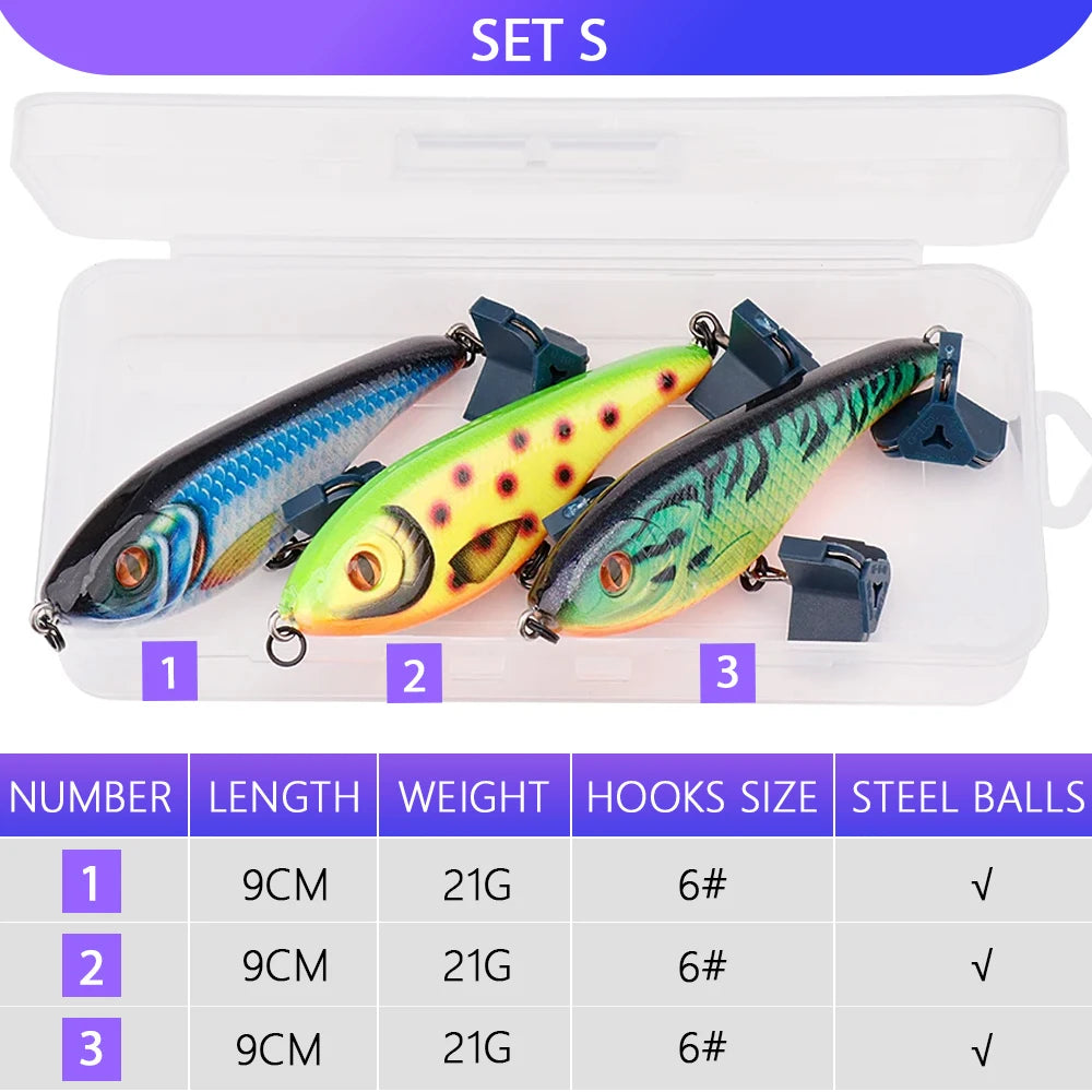 VTAVTA 3pcs Wobblers Pike Fishing Lures Set Bionic Minnow Jointed Artificial Hard Bait Fishing Tackle Swimbait Lure Kit With Box