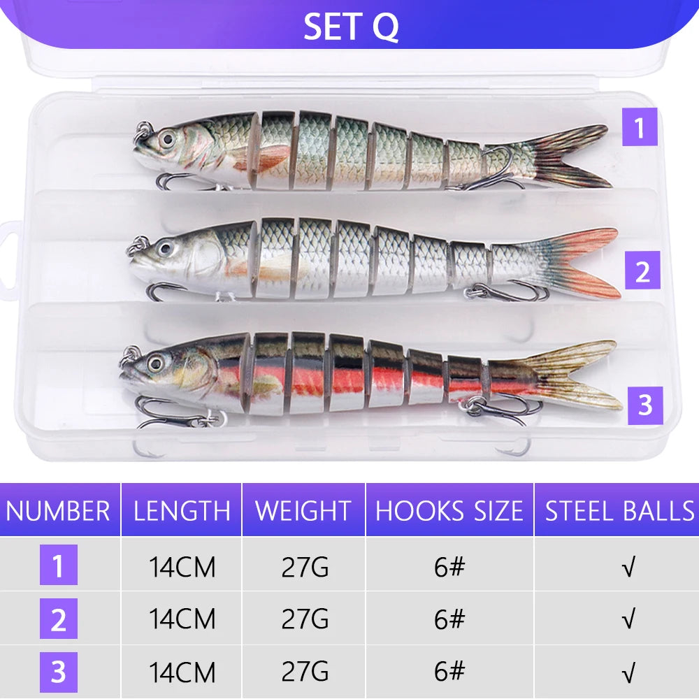 VTAVTA 3pcs Wobblers Pike Fishing Lures Set Bionic Minnow Jointed Artificial Hard Bait Fishing Tackle Swimbait Lure Kit With Box