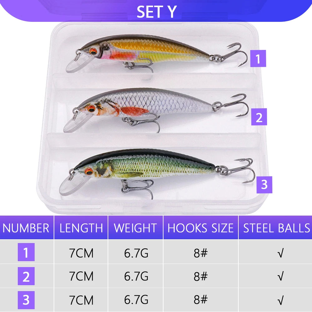 VTAVTA 3pcs Wobblers Pike Fishing Lures Set Bionic Minnow Jointed Artificial Hard Bait Fishing Tackle Swimbait Lure Kit With Box