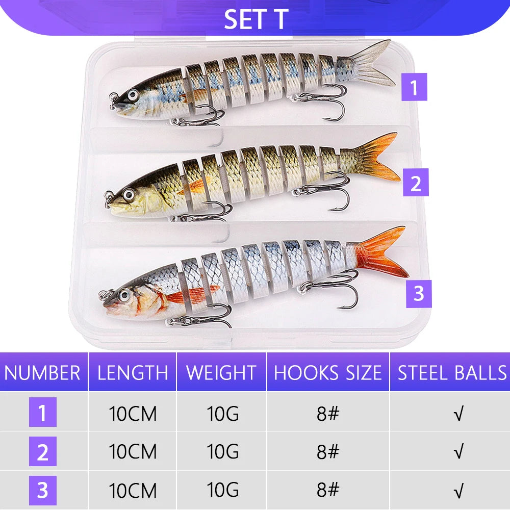 VTAVTA 3pcs Wobblers Pike Fishing Lures Set Bionic Minnow Jointed Artificial Hard Bait Fishing Tackle Swimbait Lure Kit With Box