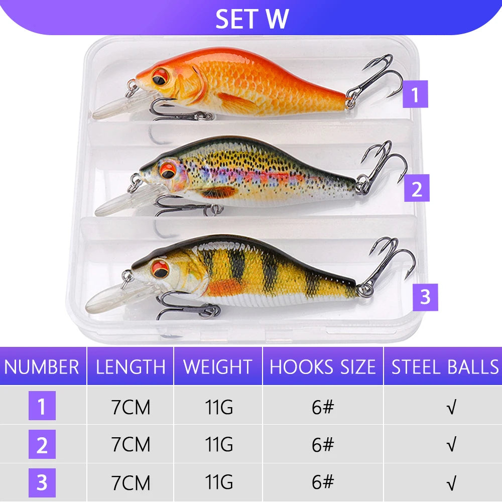 VTAVTA 3pcs Wobblers Pike Fishing Lures Set Bionic Minnow Jointed Artificial Hard Bait Fishing Tackle Swimbait Lure Kit With Box