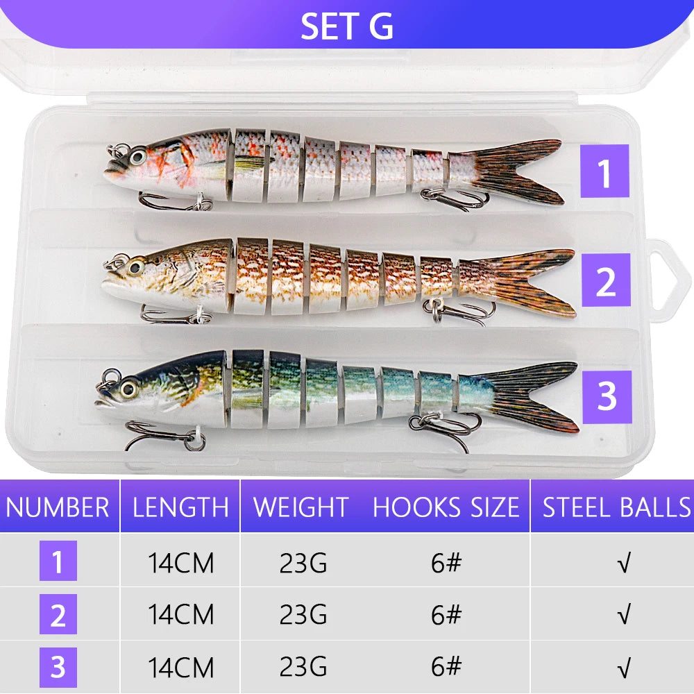 VTAVTA 3pcs Wobblers Pike Fishing Lures Set Bionic Minnow Jointed Artificial Hard Bait Fishing Tackle Swimbait Lure Kit With Box