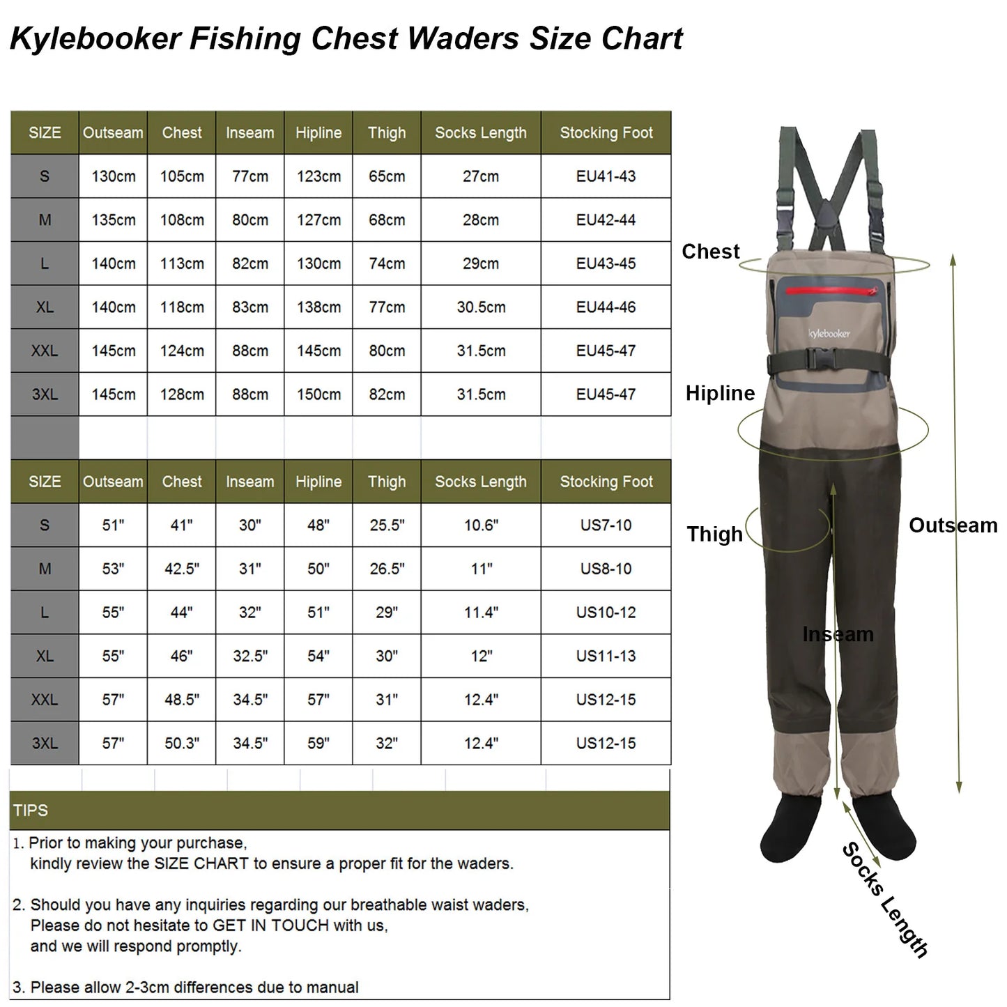 Men's Fishing Chest Waders Breathable Stocking Foot Wader Lightweight Convertible Hunting Wading Pants  Kit for Fly Fishing