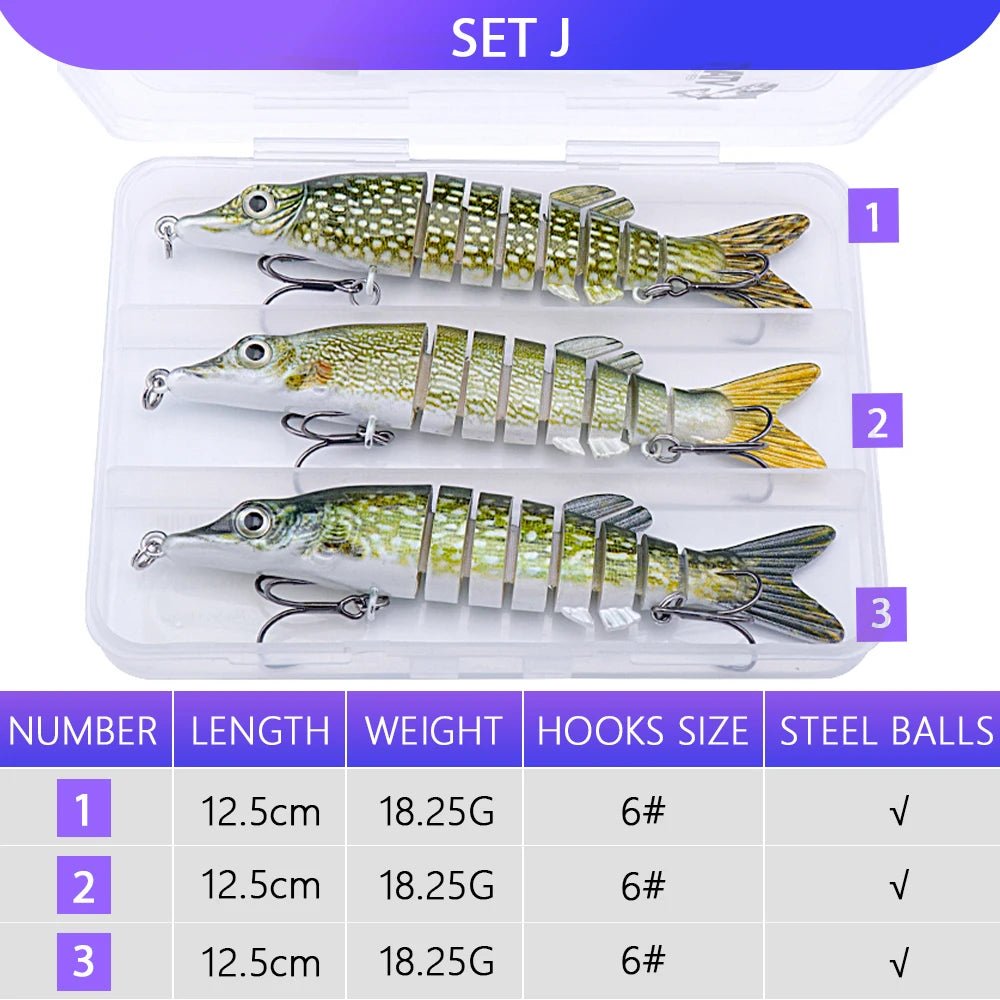 VTAVTA 3pcs Wobblers Pike Fishing Lures Set Bionic Minnow Jointed Artificial Hard Bait Fishing Tackle Swimbait Lure Kit With Box