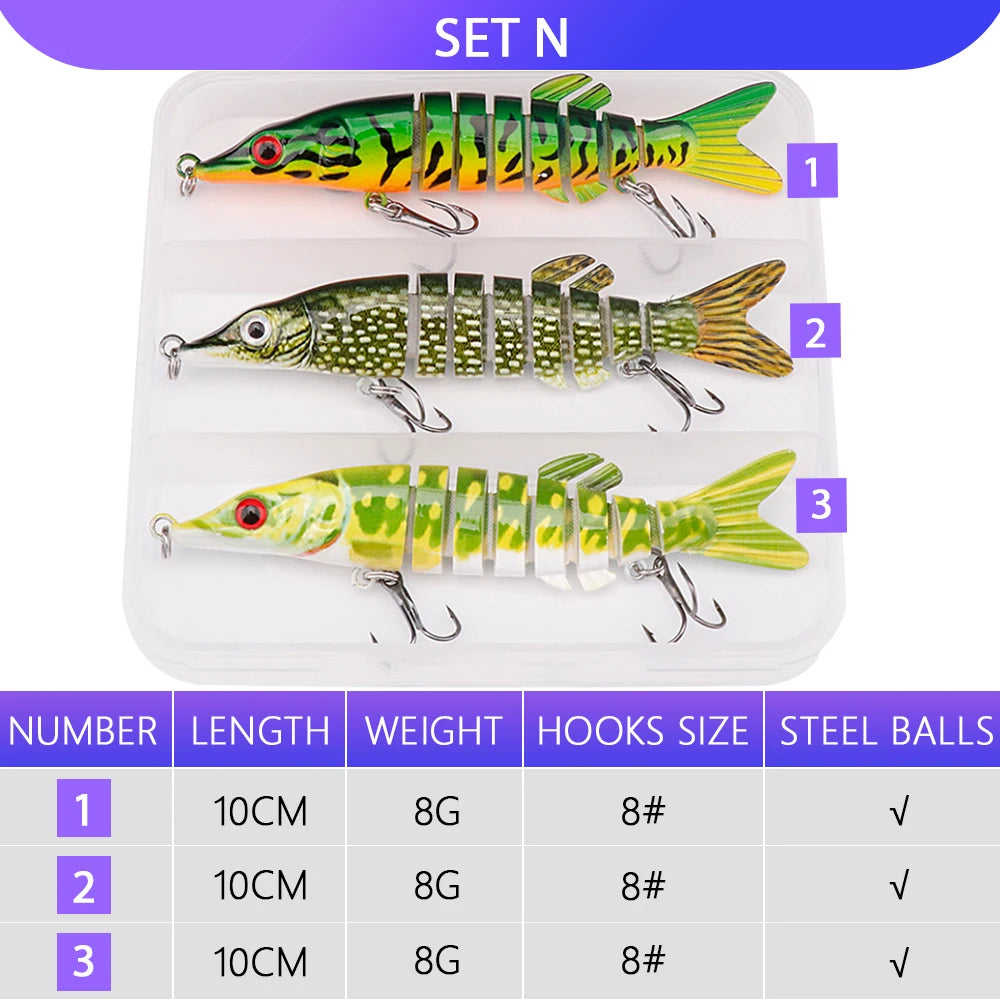 VTAVTA 3pcs Wobblers Pike Fishing Lures Set Bionic Minnow Jointed Artificial Hard Bait Fishing Tackle Swimbait Lure Kit With Box