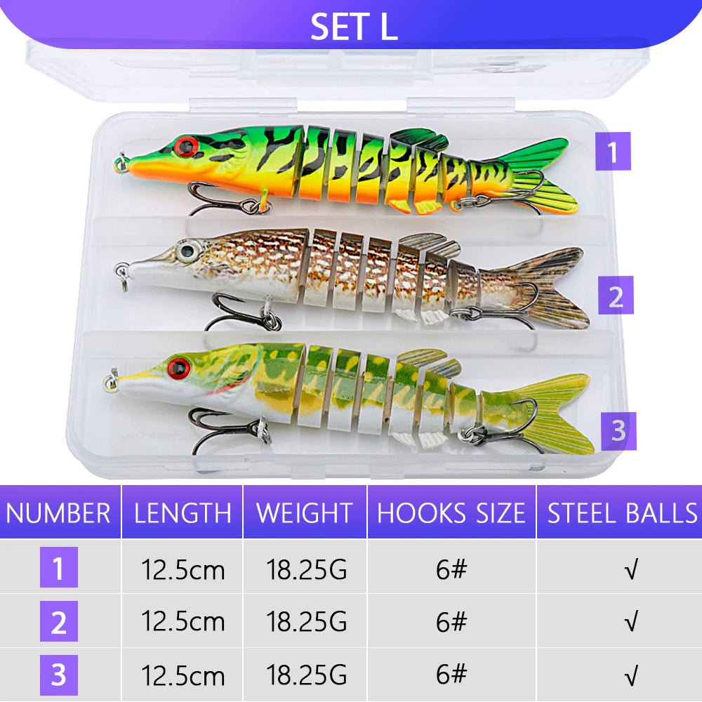 VTAVTA 3pcs Wobblers Pike Fishing Lures Set Bionic Minnow Jointed Artificial Hard Bait Fishing Tackle Swimbait Lure Kit With Box