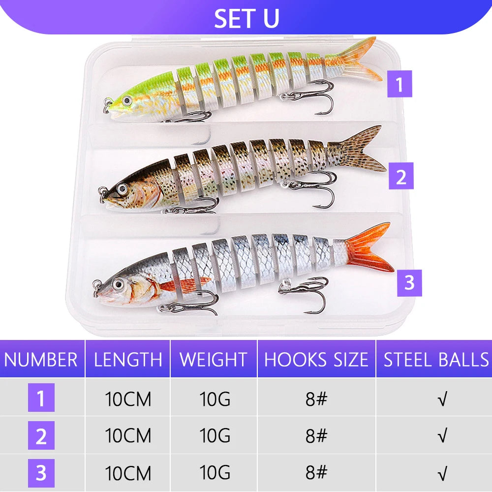 VTAVTA 3pcs Wobblers Pike Fishing Lures Set Bionic Minnow Jointed Artificial Hard Bait Fishing Tackle Swimbait Lure Kit With Box