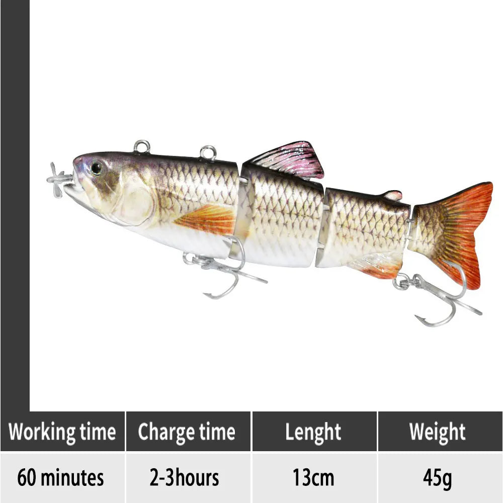 Electric RoboSwim 4-Segment Crankbait – Flashing LED, Lifelike Action, Rechargeable Fishing Lure