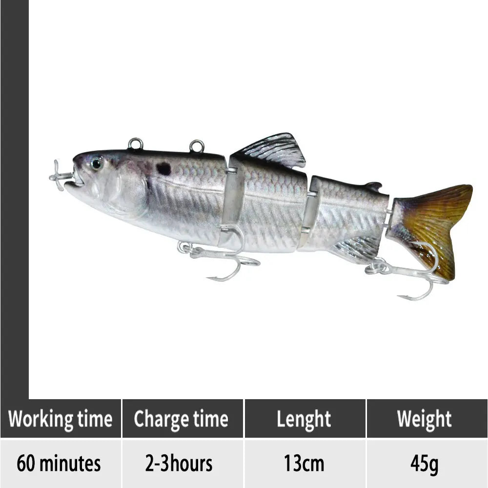 Electric RoboSwim 4-Segment Crankbait – Flashing LED, Lifelike Action, Rechargeable Fishing Lure