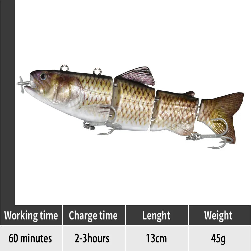 Electric RoboSwim 4-Segment Crankbait – Flashing LED, Lifelike Action, Rechargeable Fishing Lure