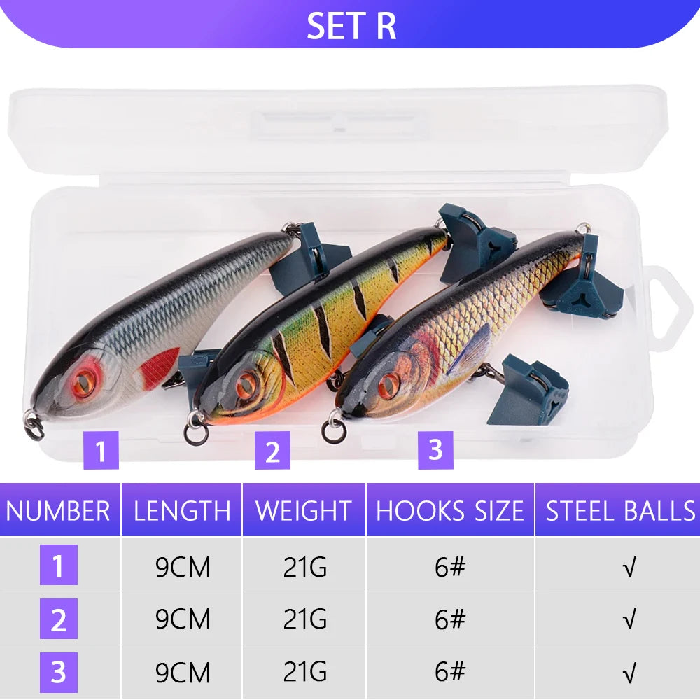 VTAVTA 3pcs Wobblers Pike Fishing Lures Set Bionic Minnow Jointed Artificial Hard Bait Fishing Tackle Swimbait Lure Kit With Box