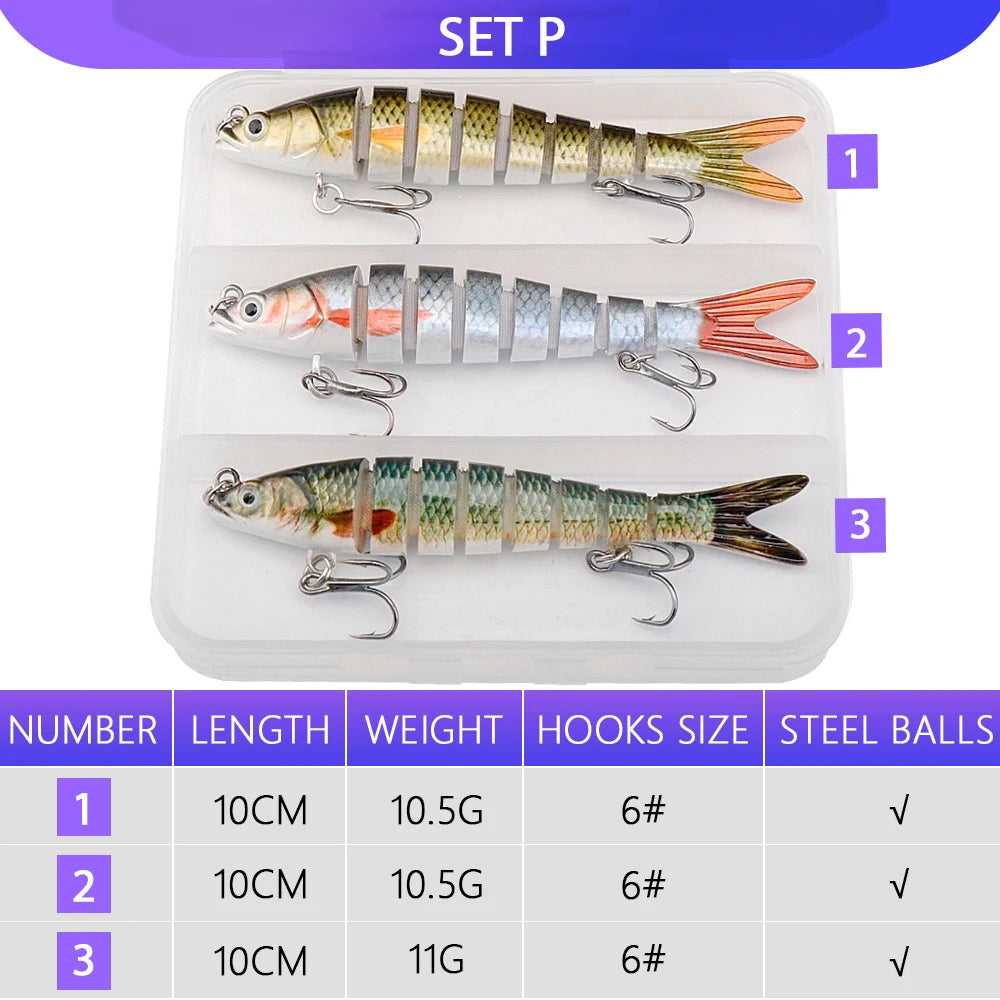 VTAVTA 3pcs Wobblers Pike Fishing Lures Set Bionic Minnow Jointed Artificial Hard Bait Fishing Tackle Swimbait Lure Kit With Box