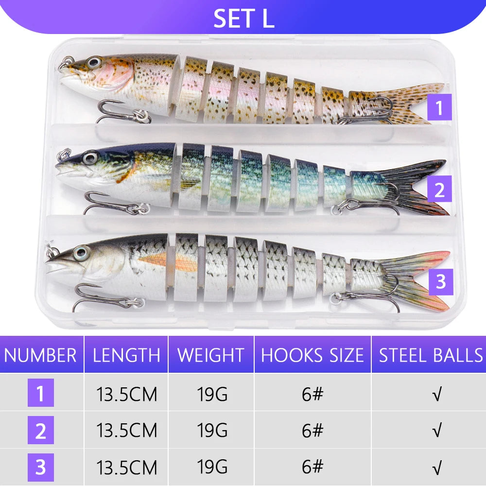 VTAVTA 3pcs Wobblers Pike Fishing Lures Set Bionic Minnow Jointed Artificial Hard Bait Fishing Tackle Swimbait Lure Kit With Box