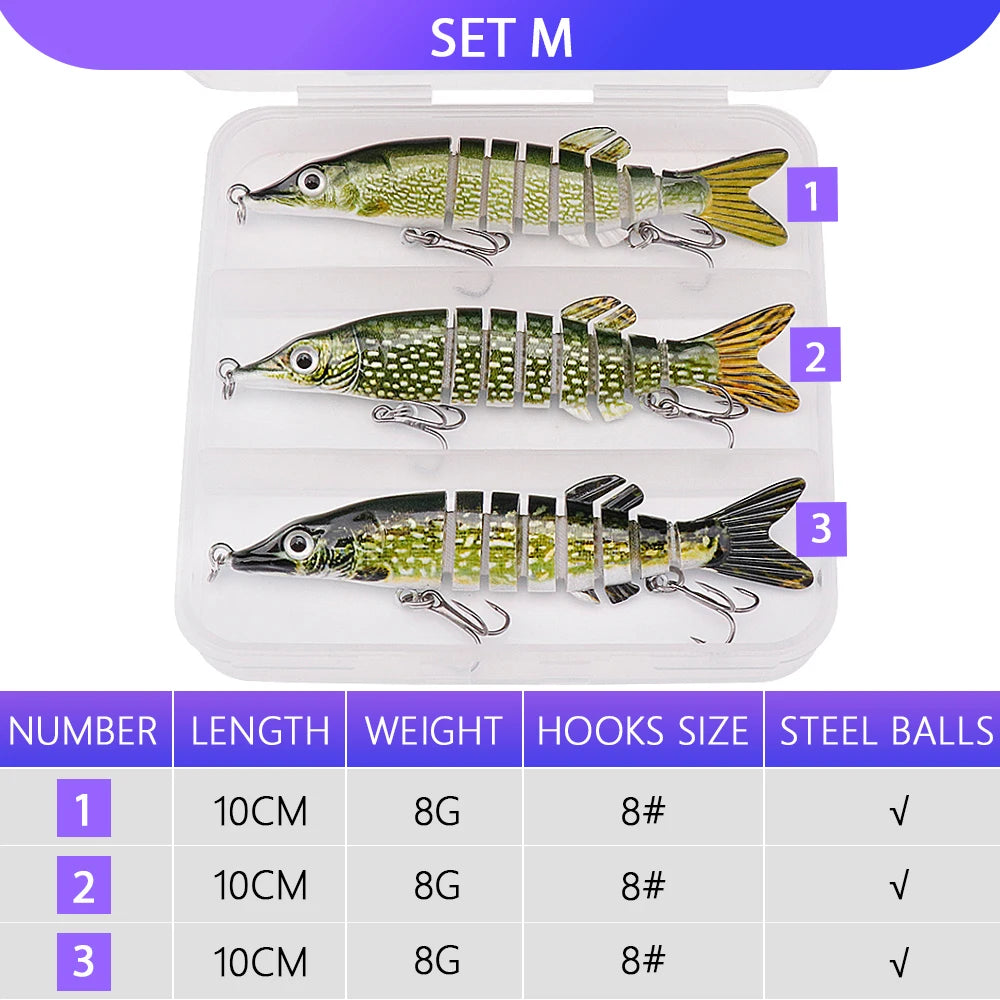 VTAVTA 3pcs Wobblers Pike Fishing Lures Set Bionic Minnow Jointed Artificial Hard Bait Fishing Tackle Swimbait Lure Kit With Box