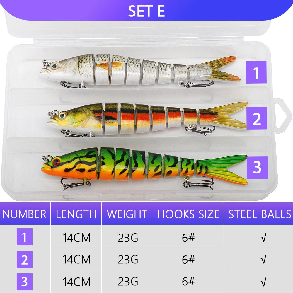 VTAVTA 3pcs Wobblers Pike Fishing Lures Set Bionic Minnow Jointed Artificial Hard Bait Fishing Tackle Swimbait Lure Kit With Box