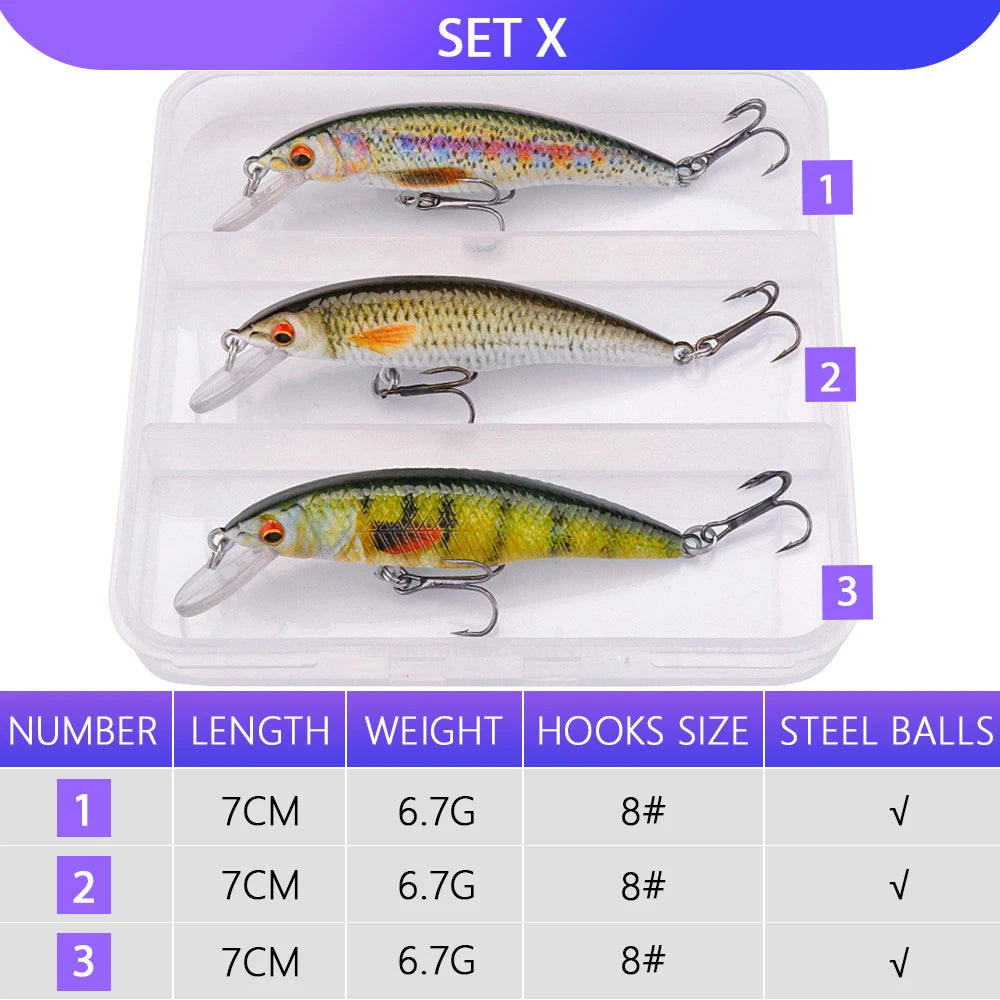 VTAVTA 3pcs Wobblers Pike Fishing Lures Set Bionic Minnow Jointed Artificial Hard Bait Fishing Tackle Swimbait Lure Kit With Box