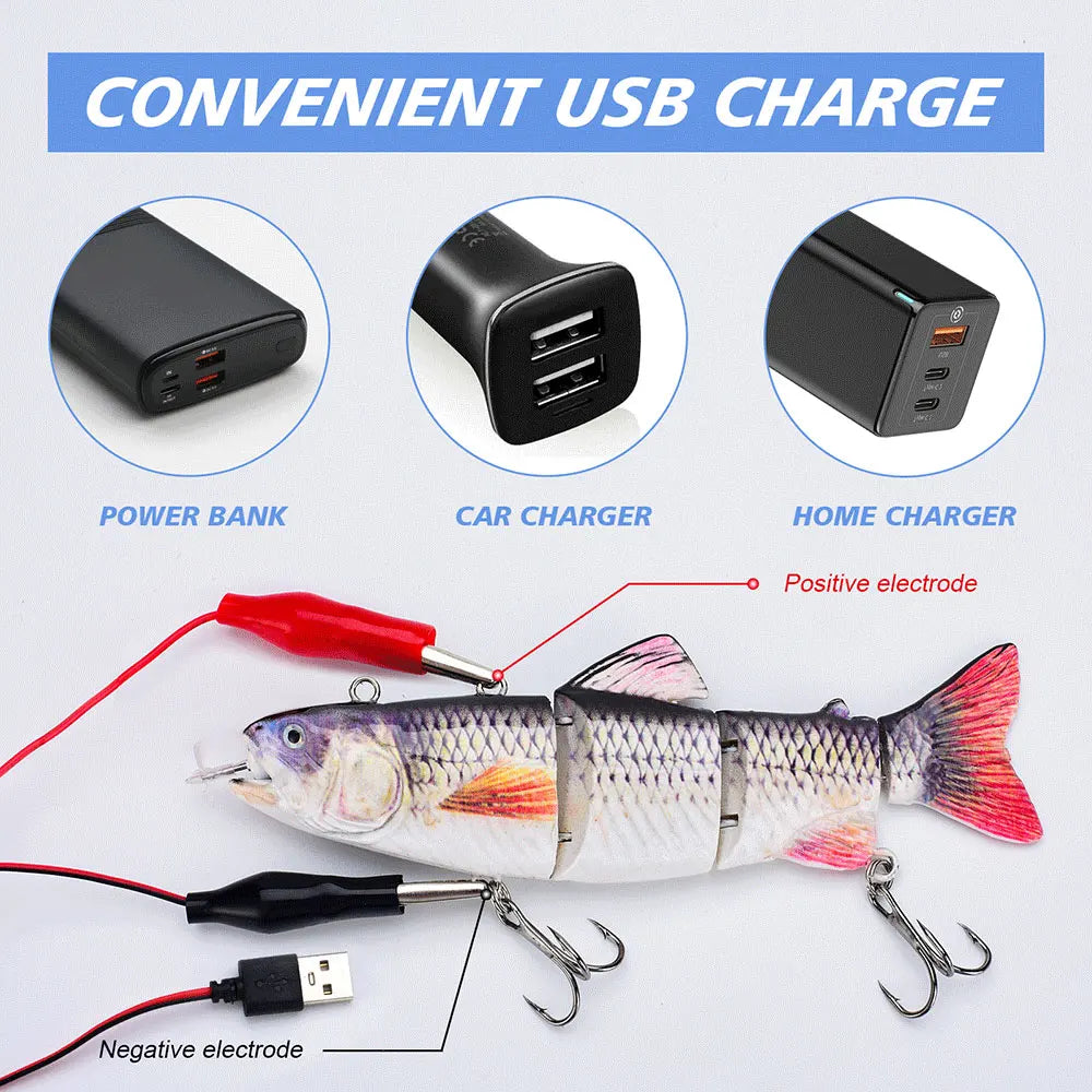 Electric RoboSwim 4-Segment Crankbait – Flashing LED, Lifelike Action, Rechargeable Fishing Lure