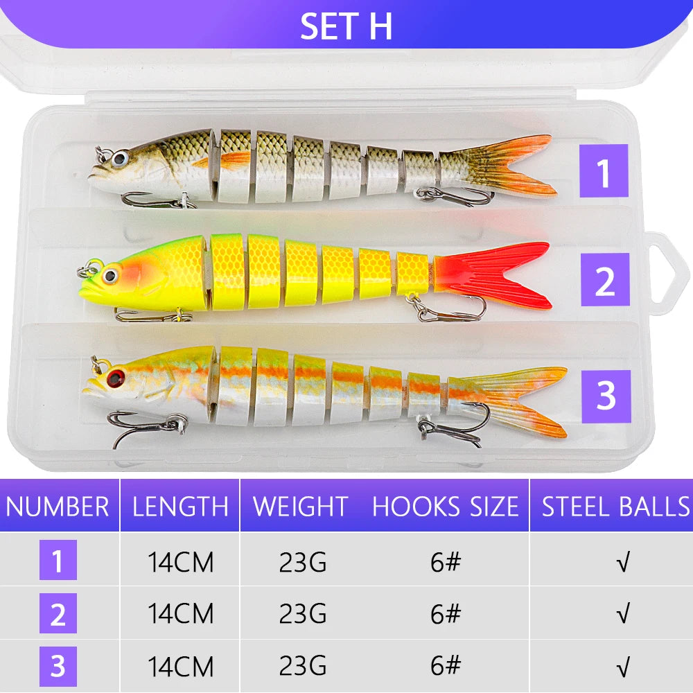 VTAVTA 3pcs Wobblers Pike Fishing Lures Set Bionic Minnow Jointed Artificial Hard Bait Fishing Tackle Swimbait Lure Kit With Box