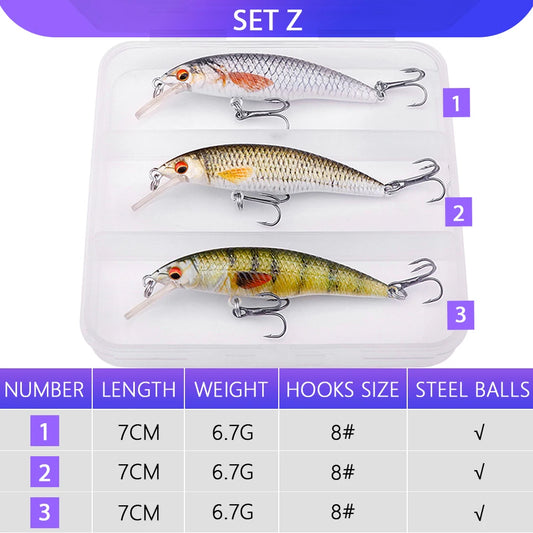 VTAVTA 3pcs Wobblers Pike Fishing Lures Set Bionic Minnow Jointed Artificial Hard Bait Fishing Tackle Swimbait Lure Kit With Box