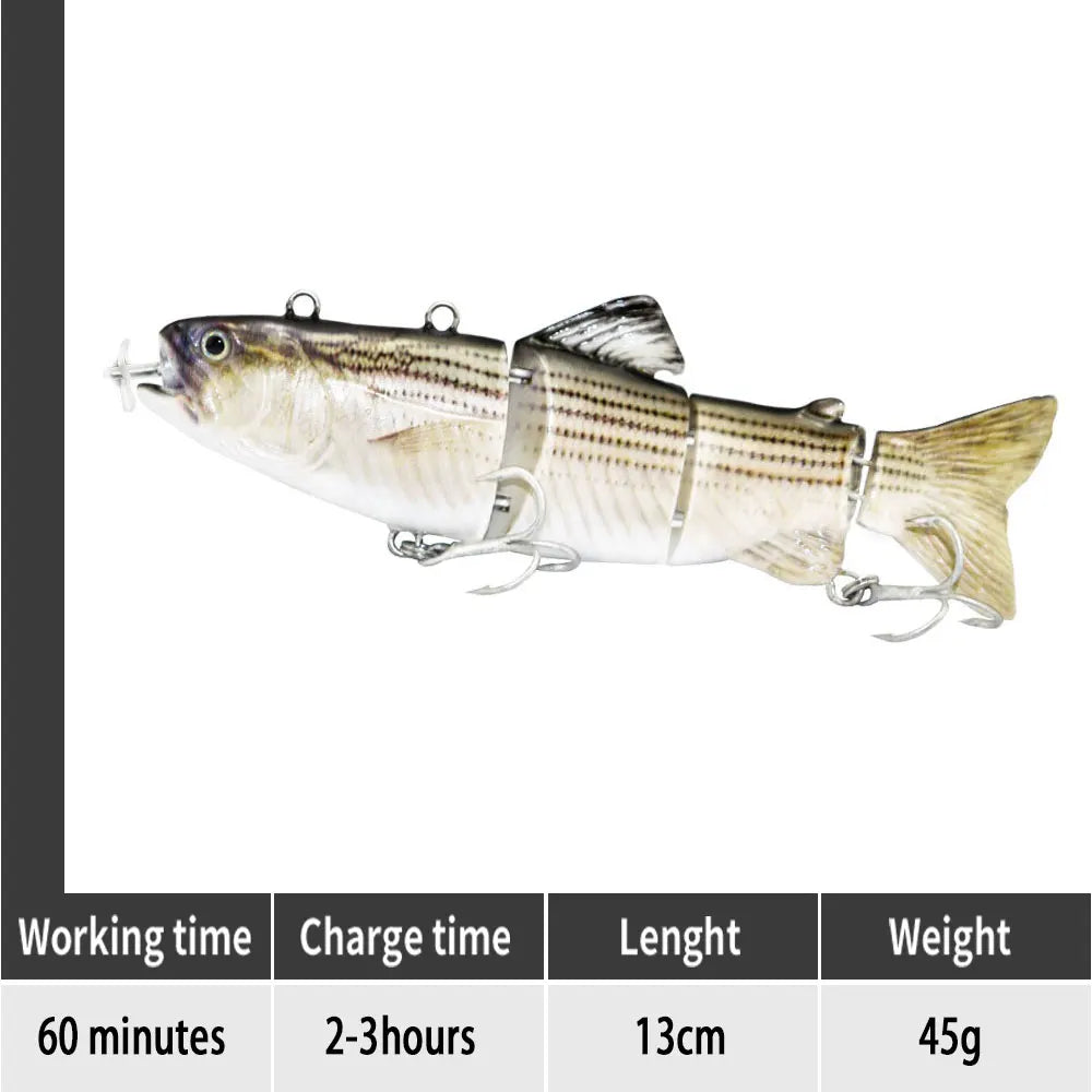 Electric RoboSwim 4-Segment Crankbait – Flashing LED, Lifelike Action, Rechargeable Fishing Lure